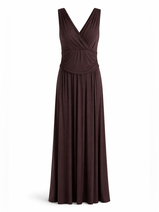 MaxMara Dresses & Skirts - Max‎ Mara Studio Brown Ruched Maxi Dress Size LG Stretch Sleeveless